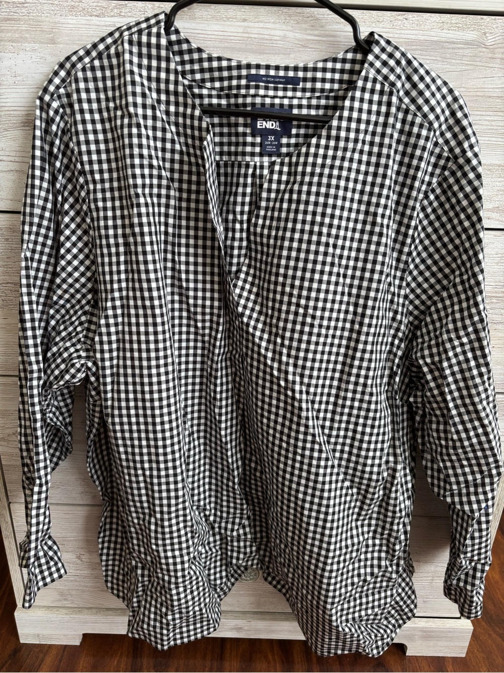 Lands' End Black and White Gingham Shirt Jacket